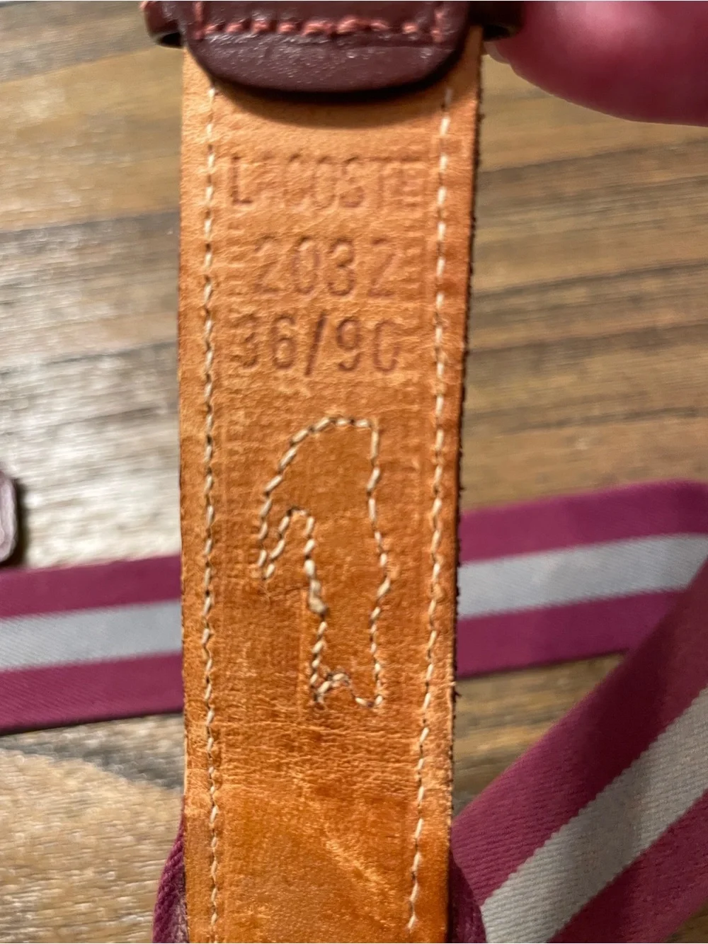 Vintage Lacoste Alligator Belt Men's Size 36/90 Brass Buckle Wine Khaki Stretch